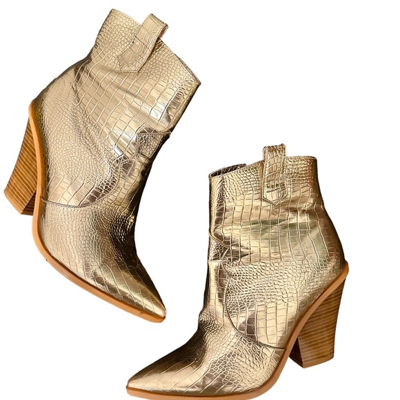 Crocodile Wear Western Mid-Calf Cowboy Pointed Toe High Heels Boots - Picture 1 of 7